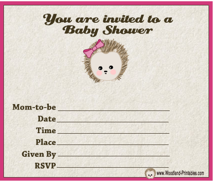 Free Printable Woodland Forest themed Girl Baby Shower Party Invitations